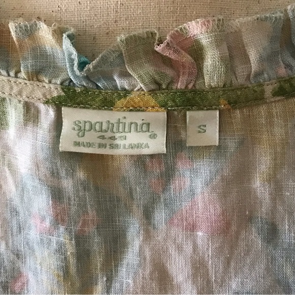 Women’s Spartina 449 Jori Linen Shirt Sugar Mill Damask Ruffle Collar Small - Picture 12 of 12